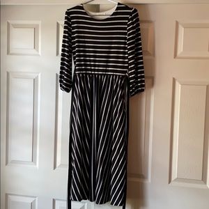 Black white midi dress modest